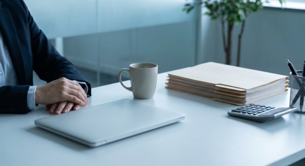 Clean workspace with laptop and documents