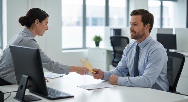 Person receiving pay envelope