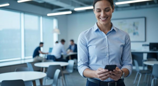 Employee checking phone at work