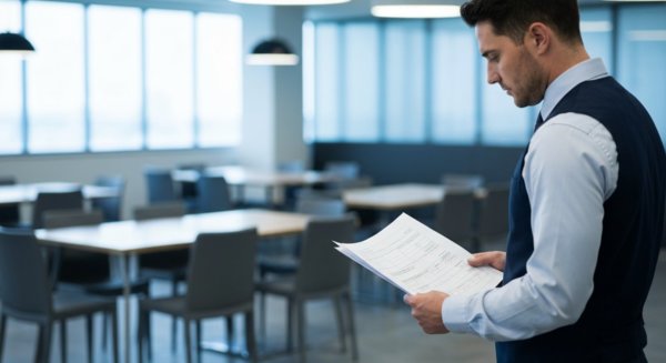 Employee reviewing document at work